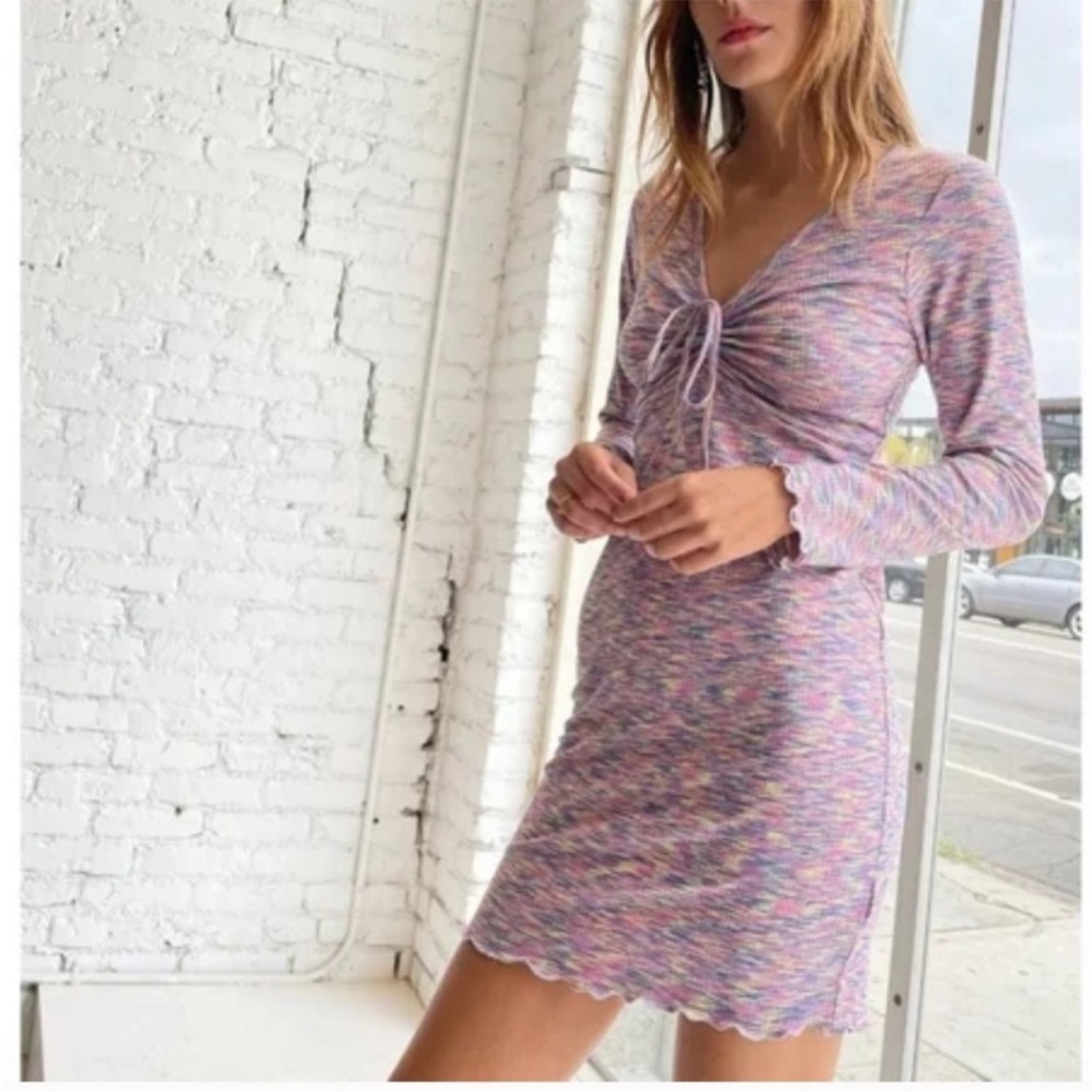 Lisa Says Gah Multicolor Space-Dye Drawstring Front Mini Dress